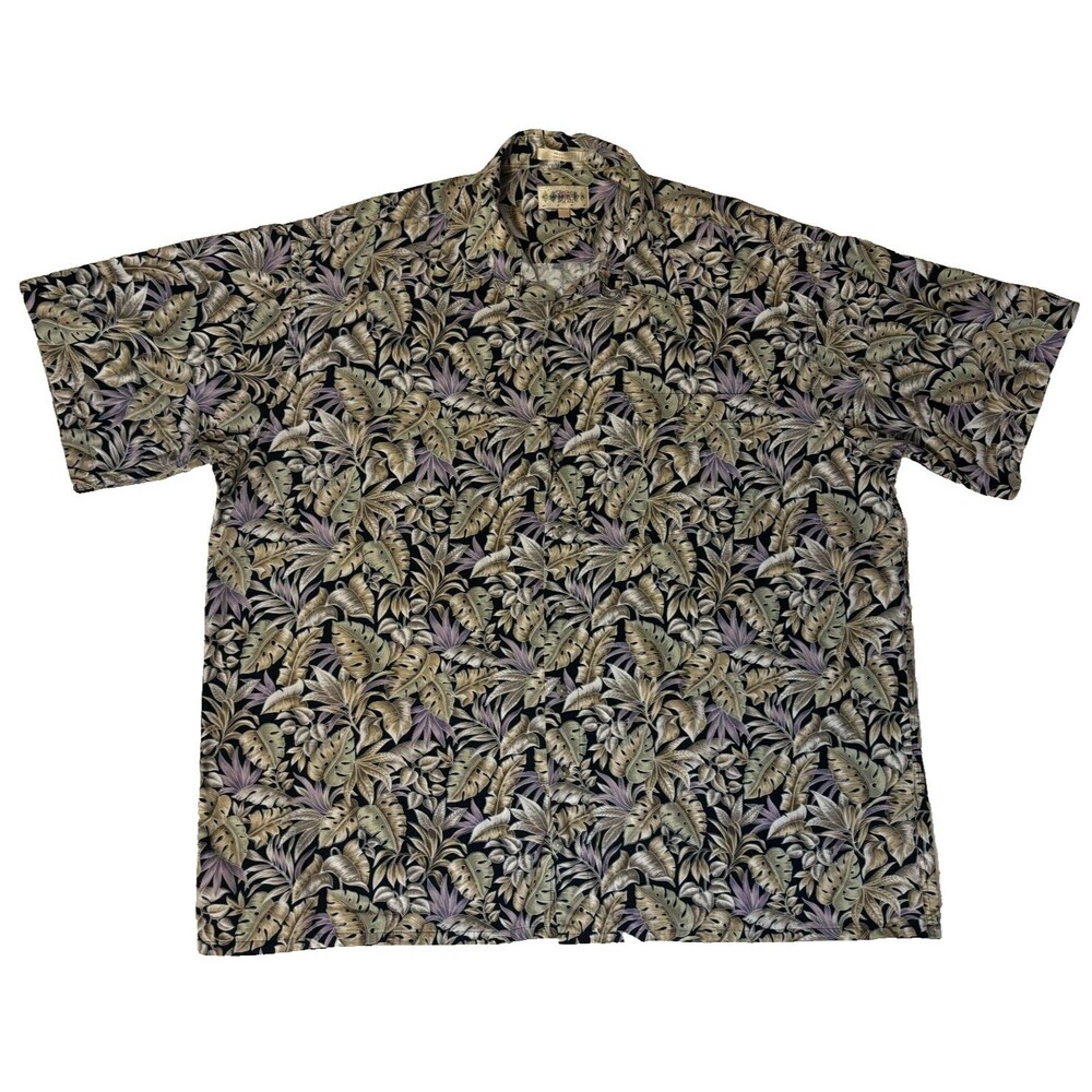 Campia Moda Tropical Foliage black&tan Hawaiian Short Sleeve Shirt Size XXL
